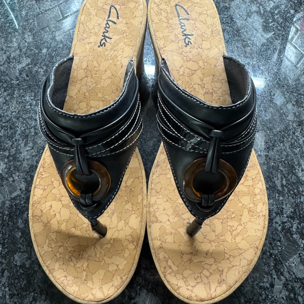 Clarks Black Women's Sandals with Decorative Ring